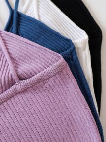 INAWLY 4pcs Solid Crop Knit Top - Multicolor - View 5