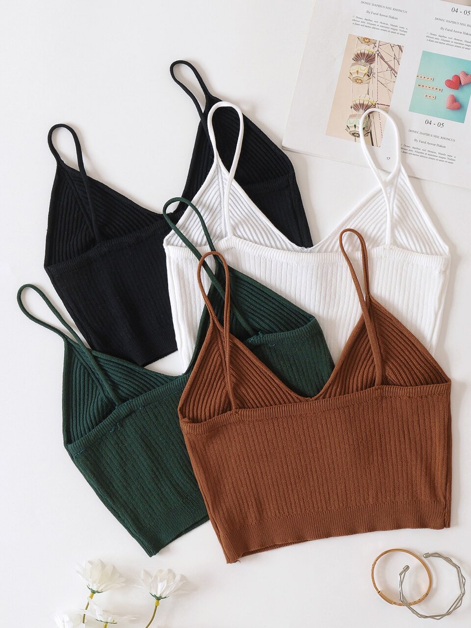 4pcs Solid Crop Knit Top