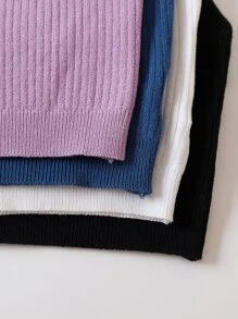 INAWLY 4pcs Solid Crop Knit Top - Multicolor - View 6