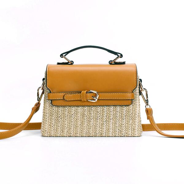 

Panel Design Buckle Decor Square Bag, Yellow