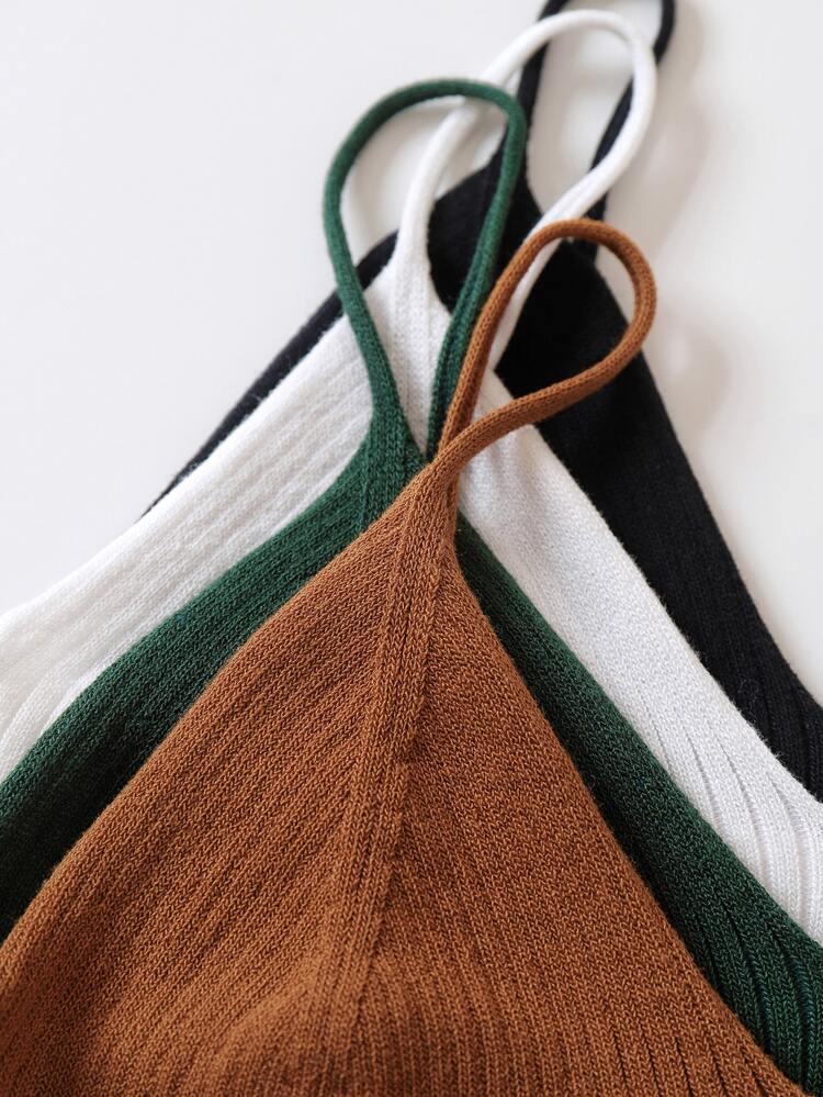 4pcs Solid Crop Knit Top