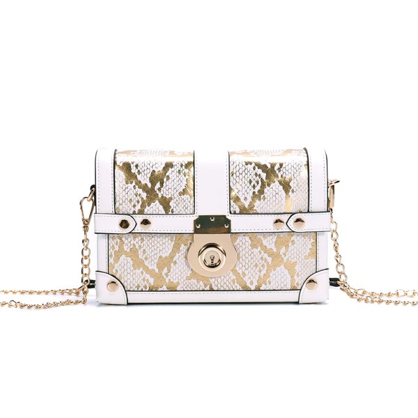 

Snakeskin Graphic Studded Decor Chain Square Bag, Multicolor