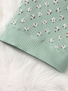 Floral Print Ruffle Trim Sweatshirt & Bow Front Trousers - Mint Green - View 4