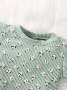 Floral Print Ruffle Trim Sweatshirt & Bow Front Trousers - Mint Green - View 5