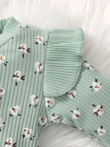 Floral Print Ruffle Trim Sweatshirt & Bow Front Trousers - Mint Green - View 6