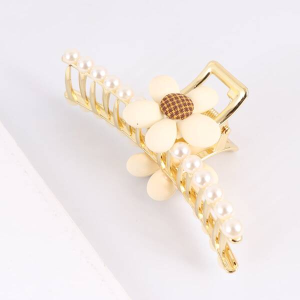 

Faux Pearl Decor Hair Claw, Gold