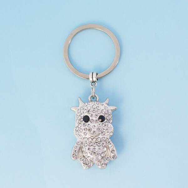 

Rhinestone Cattle Charm Keychain, Silver