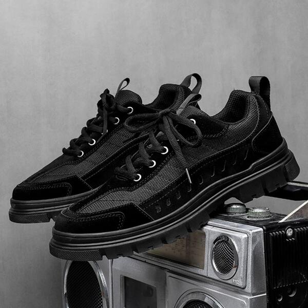 

Men Lace-up Front Mesh Panel Boots, Black