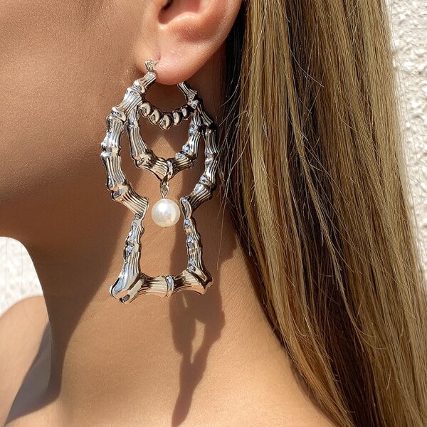 

Faux Pearl Decor Drop Earrings, Silver