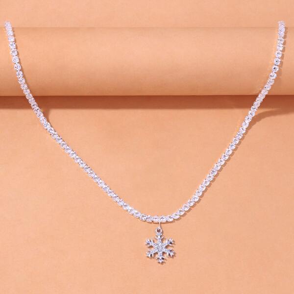

Rhinestone Snowflake Charm Necklace, Silver