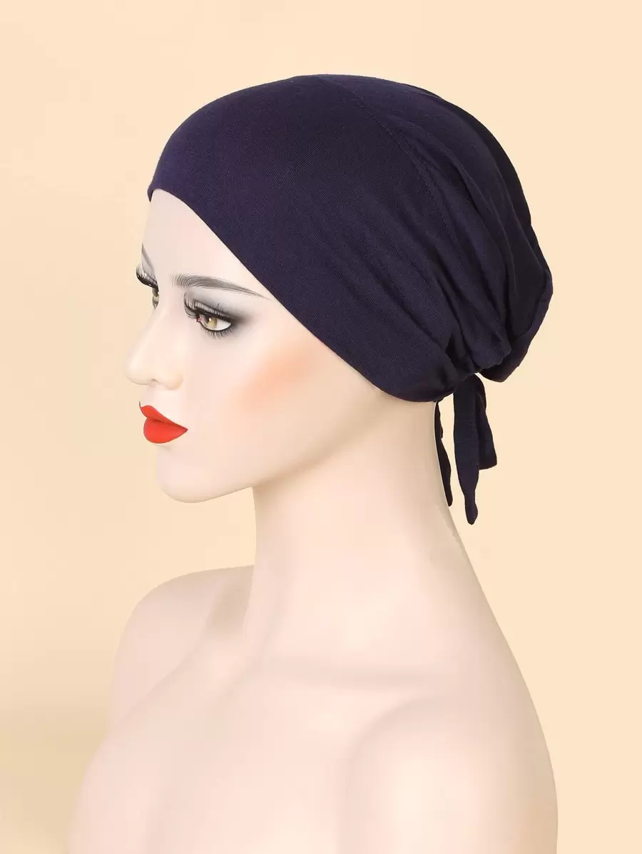 Minimalist Solid Hat Bonnet Hair Bonnet Turban - Navy Blue - View 1