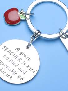 Slogan Detail Round Charm Keychain - Silver - View 3
