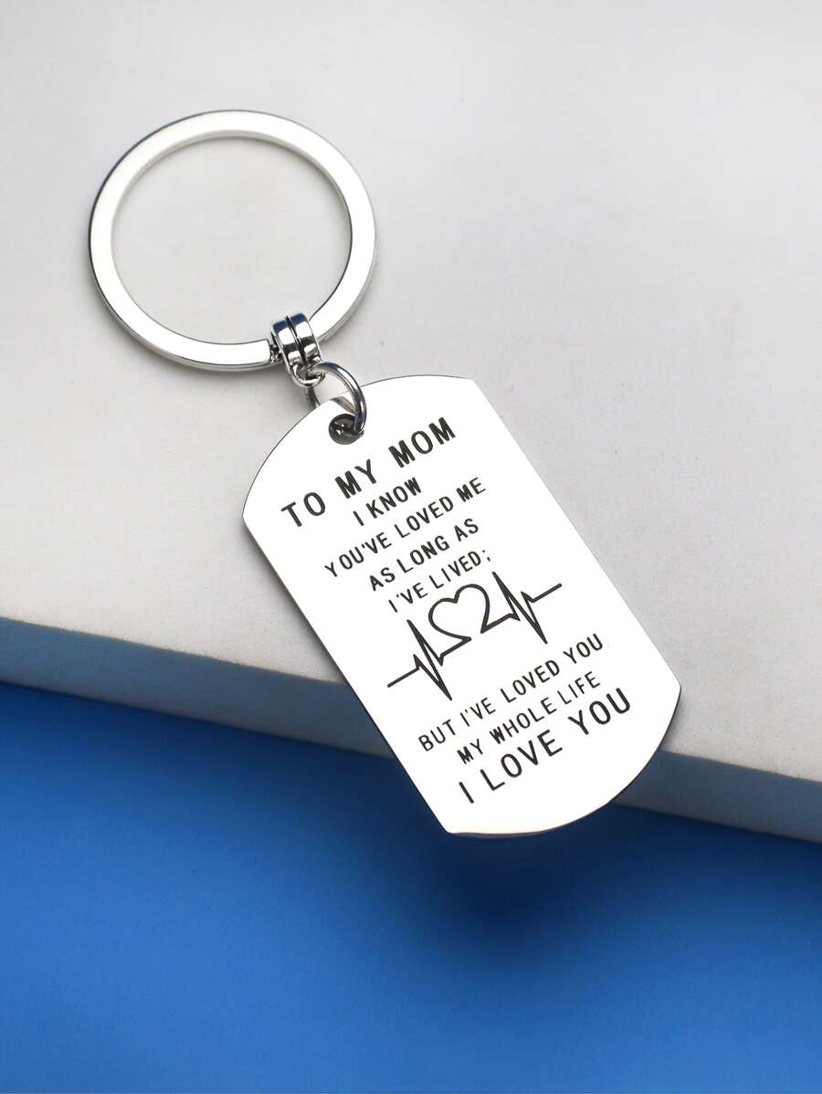 標語細節幾何吊墜鑰匙圈 - 銀色 - 查看 1