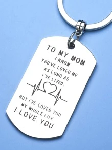 標語細節幾何吊墜鑰匙圈 - 銀色 - 查看 3