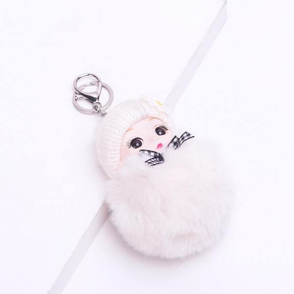 

Fluffy Doll Design Bag Charm, White