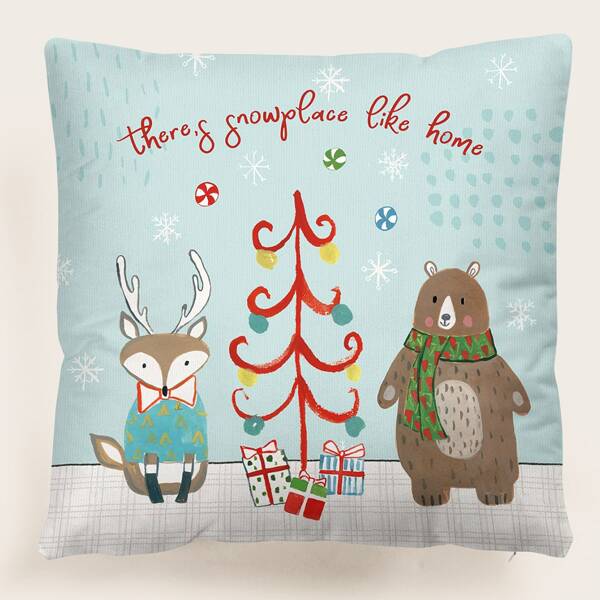 

Christmas Animal Print Cushion Cover Without Filler, Multicolor