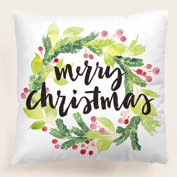 

Christmas Wreath Print Cushion Cover Without Filler, Multicolor