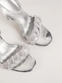 Square Toe Braided Diamante Detail Clear High Heels - Silver - View 3