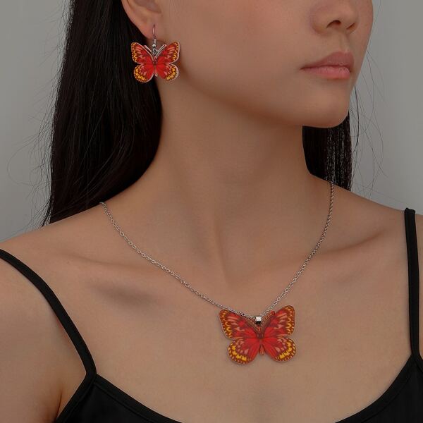 

3pcs Butterfly Decor Jewelry Set, Red