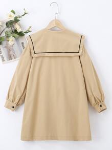 Girls Dual Pockets Button Coat - Khaki - View 2