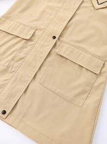 Girls Dual Pockets Button Coat - Khaki - View 3