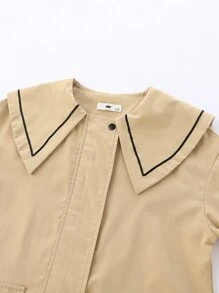 Girls Dual Pockets Button Coat - Khaki - View 4