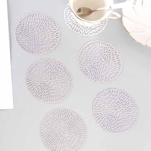 

6pcs Solid Color Coaster, Silver