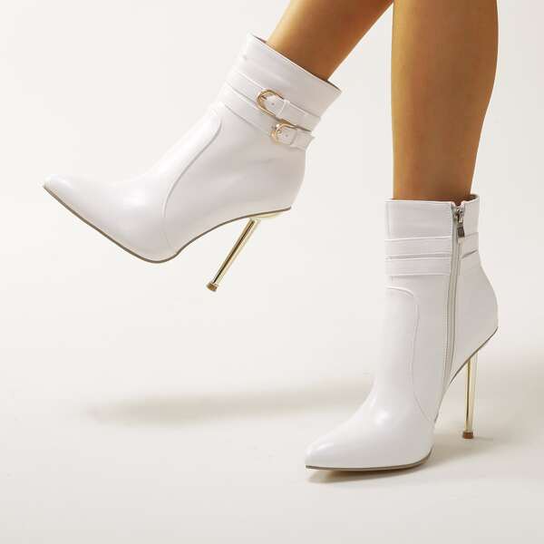 

Buckle Decor Side Zipper Classic Boots, White