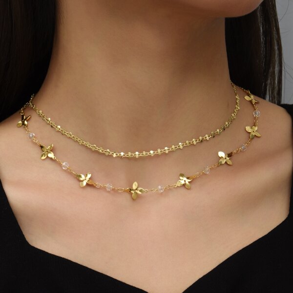 

18K Gold Plated Flower Decor Layered Necklace