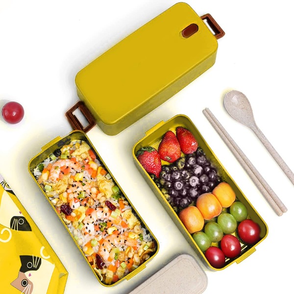 

1pc Double Layer Lunch Box, Yellow