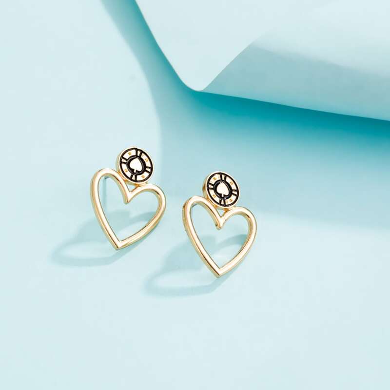 

Heart Drop Earrings, Gold