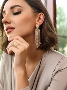 MOTF PREMIUM 水鑽流蘇耳墜 - 金黃色 - 查看 5