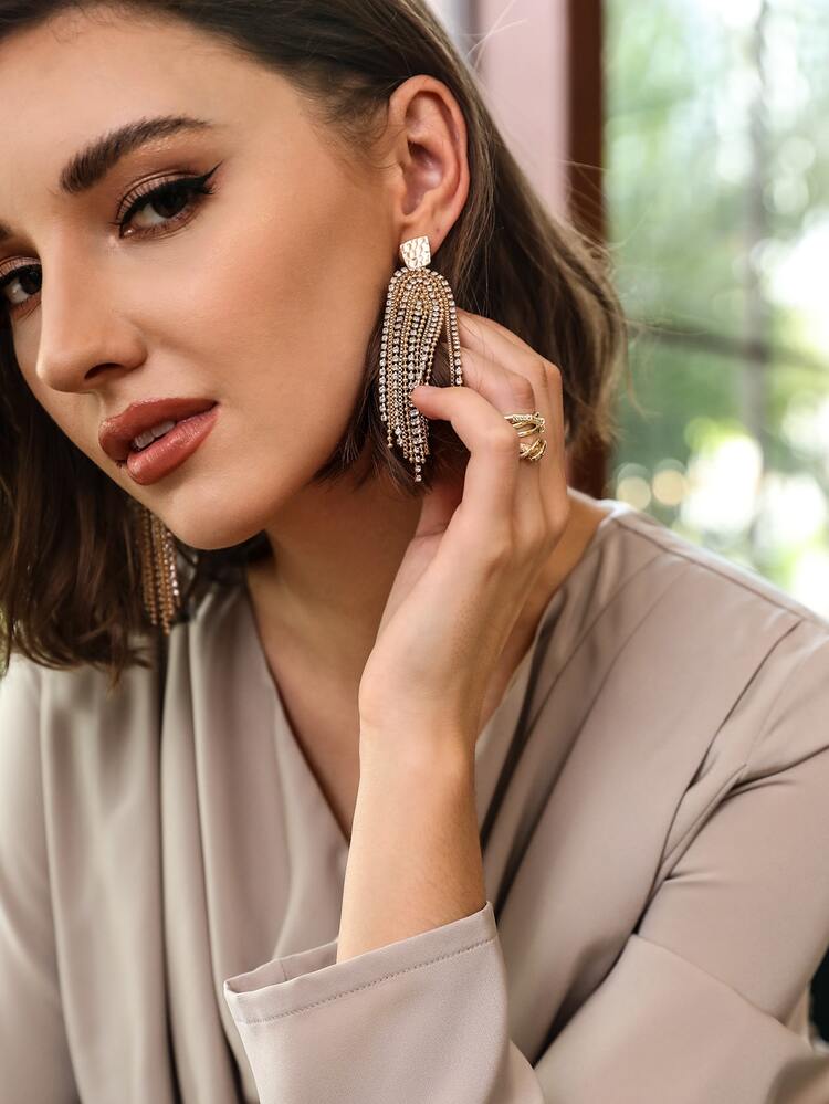 MOTF PREMIUM 水鑽流蘇耳墜 - 金黃色 - 查看 10