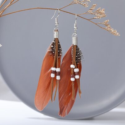Feather Decor Drop Earrings