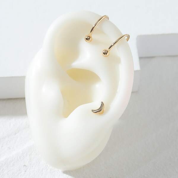 

3pcs Ball & Moon Decor Earrings, Gold