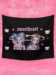 Mikootom Kawaii Cartoon Print Tapestry - Multicolor - View 1