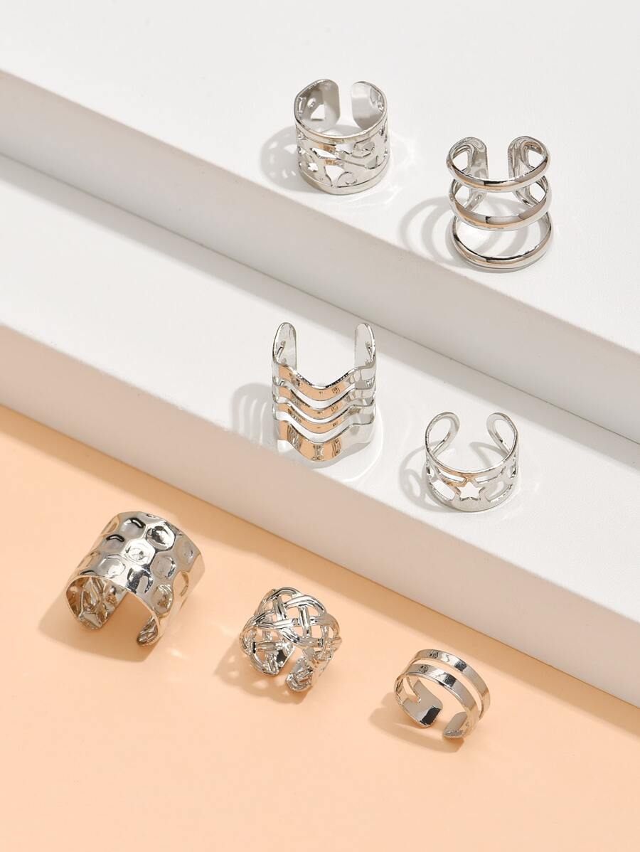 7 cái Rỗng Ra Tai Cuff - Bạc - Xem 1