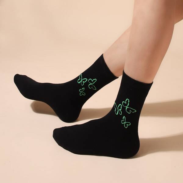 

Butterfly Print Crew Socks, Multicolor