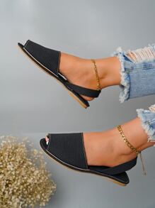 Minimalist Slingback Sandals - Black - View 3