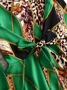 SHEIN LUNE 大碼豹紋和佩斯利印花撞色前打結襯衫 - 彩色 - 查看 4