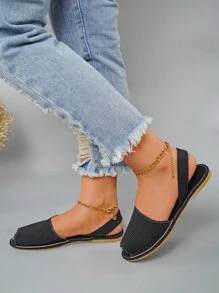 Minimalist Slingback Sandals - Black - View 4