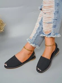 Minimalist Slingback Sandals - Black - View 5
