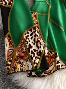 SHEIN LUNE 大碼豹紋和佩斯利印花撞色前打結襯衫 - 彩色 - 查看 5