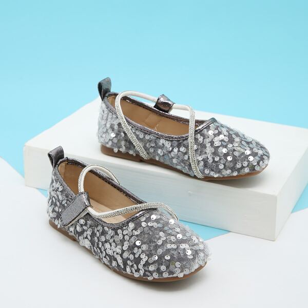 

Girls Rhinestone Decor Ballet Flats, Grey