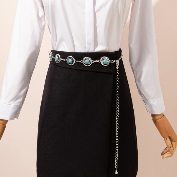 

Round Decor Chain Belt, Silver