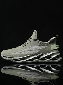 Men Minimalist Lace Up Decor Running Shoes - Army Green - View 3