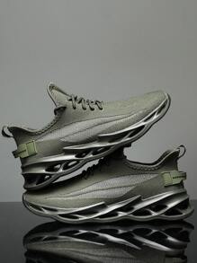 Men Minimalist Lace Up Decor Running Shoes - Army Green - View 4
