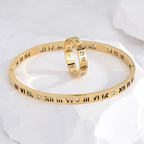 

Rhinestone Decor Ring & Bracelet, Gold