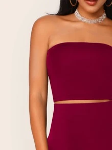 SHEIN BAE Solid Cropped Tube Top & Pencil Midi Skirt Set - Burgundy - View 4