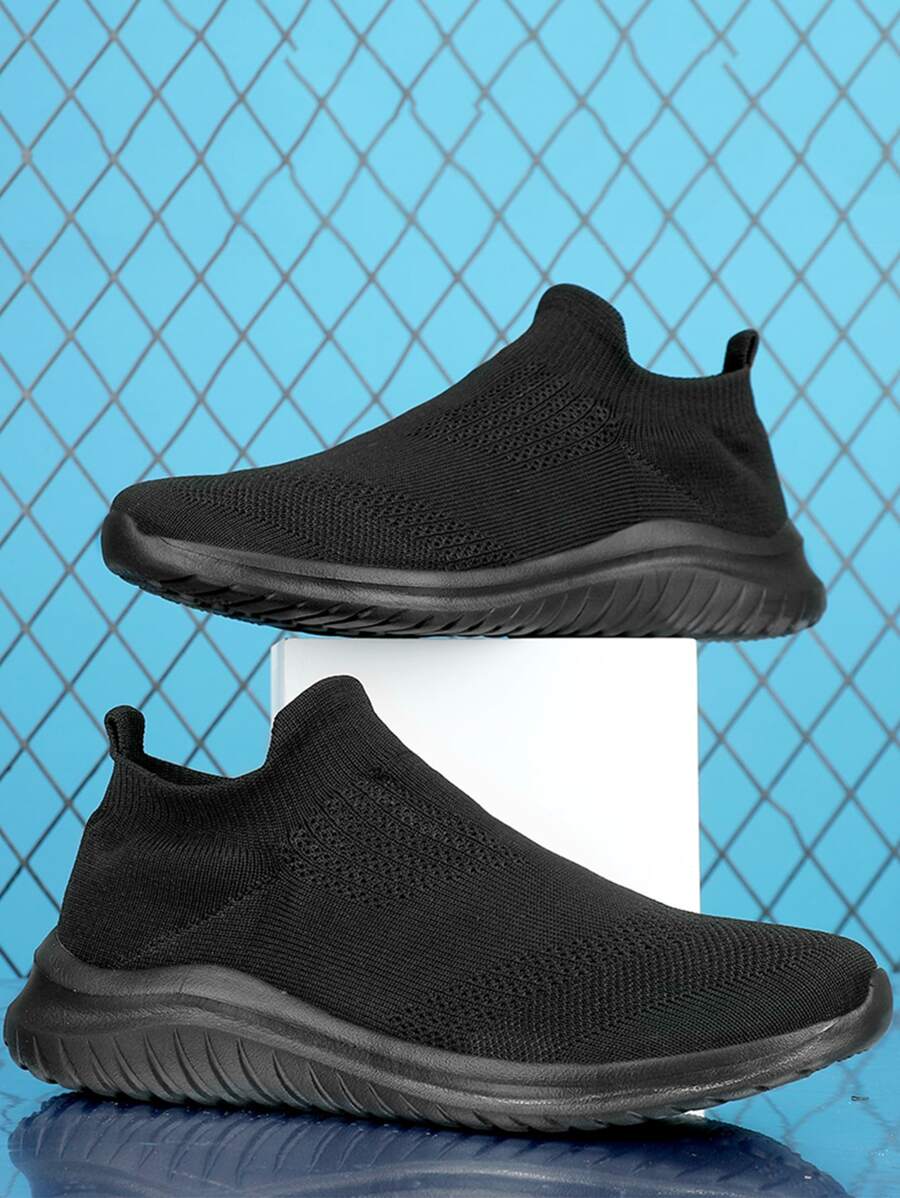 Men Minimalist Knit Slip On Sneakers - Black - View 1